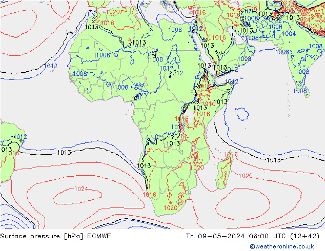 Atmosférický tlak ECMWF Čt 09.05.2024 06 UTC