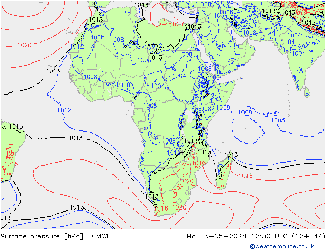Presión superficial ECMWF lun 13.05.2024 12 UTC