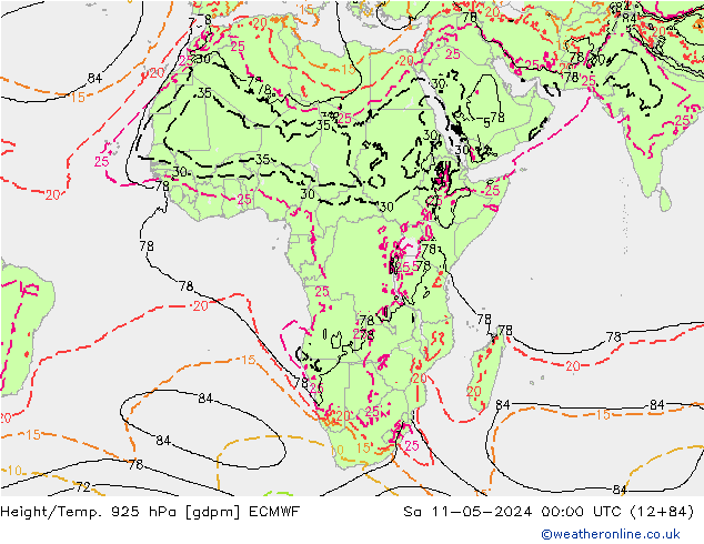 Height/Temp. 925 hPa ECMWF So 11.05.2024 00 UTC