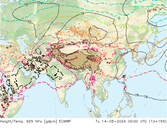 Height/Temp. 925 гПа ECMWF вт 14.05.2024 00 UTC