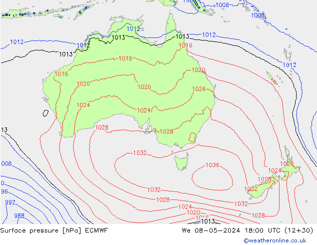 Presión superficial ECMWF mié 08.05.2024 18 UTC