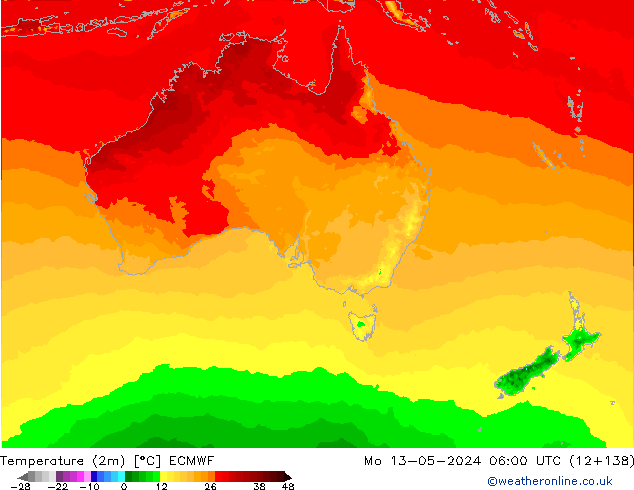 Temperature (2m) ECMWF Po 13.05.2024 06 UTC