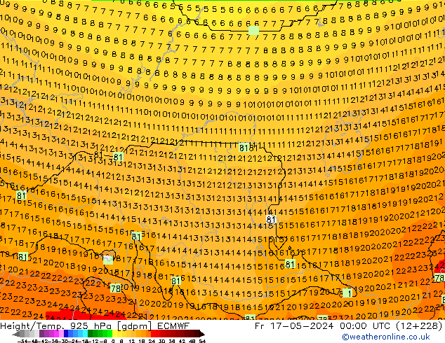 Yükseklik/Sıc. 925 hPa ECMWF Cu 17.05.2024 00 UTC