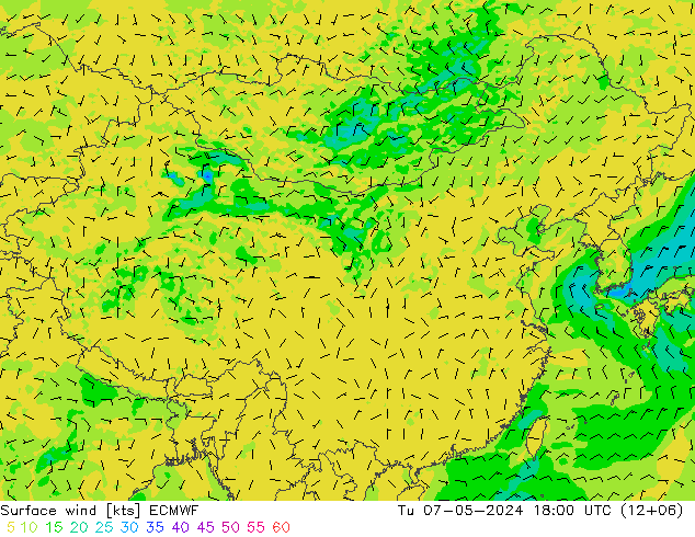 风 10 米 ECMWF 星期二 07.05.2024 18 UTC