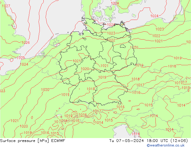 Bodendruck ECMWF Di 07.05.2024 18 UTC