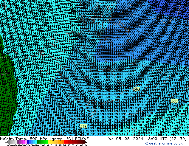 Height/Temp. 500 hPa ECMWF mer 08.05.2024 18 UTC