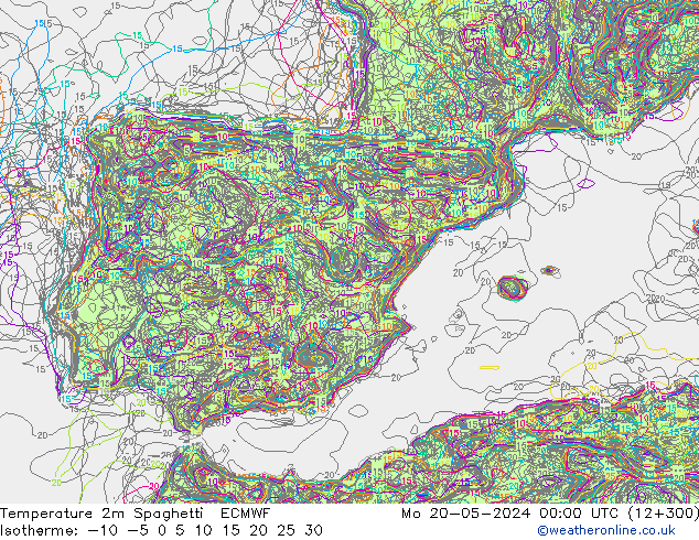 Sıcaklık Haritası 2m Spaghetti ECMWF Pzt 20.05.2024 00 UTC
