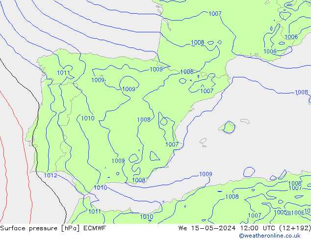 Luchtdruk (Grond) ECMWF wo 15.05.2024 12 UTC