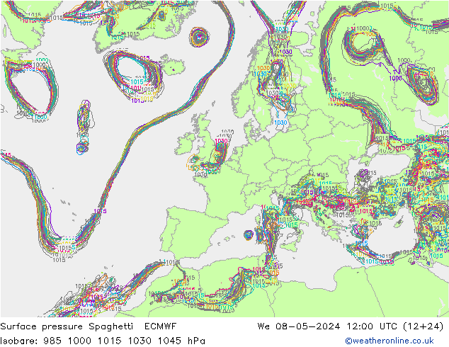 Bodendruck Spaghetti ECMWF Mi 08.05.2024 12 UTC