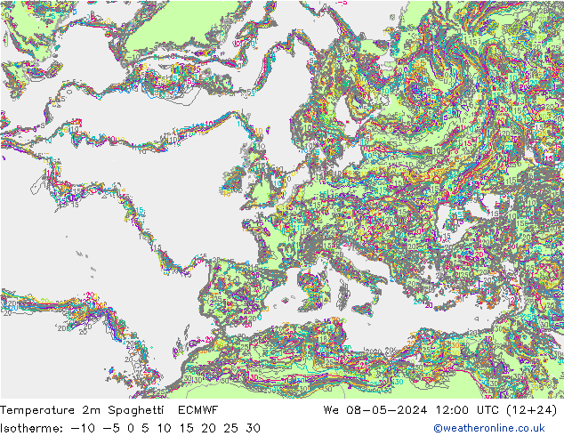 Temperaturkarte Spaghetti ECMWF Mi 08.05.2024 12 UTC