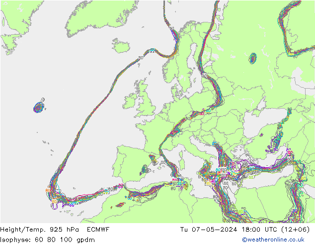 Height/Temp. 925 hPa ECMWF Di 07.05.2024 18 UTC