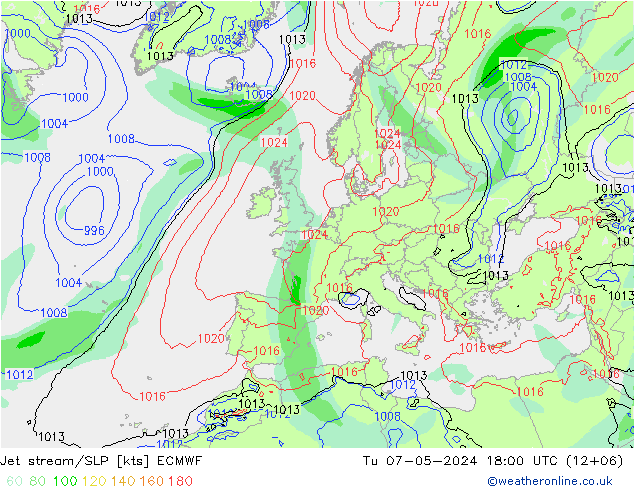 Polarjet/Bodendruck ECMWF Di 07.05.2024 18 UTC