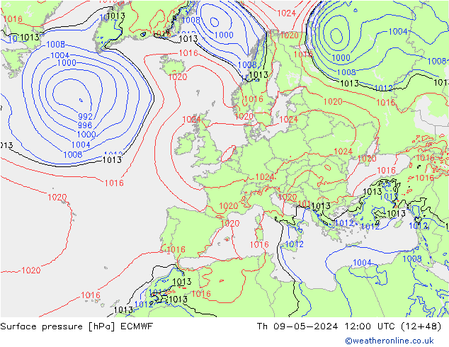 Surface pressure ECMWF Th 09.05.2024 12 UTC