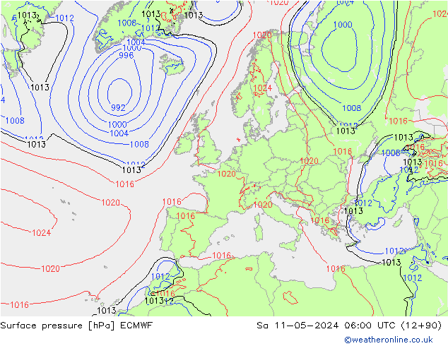 Bodendruck ECMWF Sa 11.05.2024 06 UTC