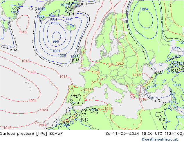 Pressione al suolo ECMWF sab 11.05.2024 18 UTC