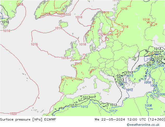 pression de l'air ECMWF mer 22.05.2024 12 UTC