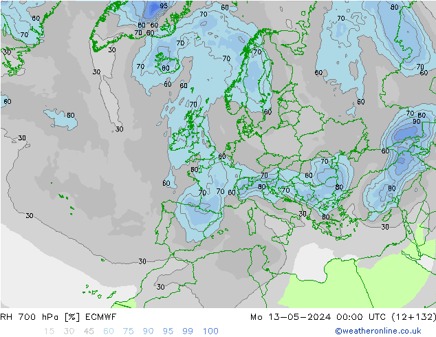 RH 700 hPa ECMWF Mo 13.05.2024 00 UTC