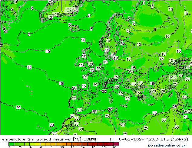 Temperaturkarte Spread ECMWF Fr 10.05.2024 12 UTC