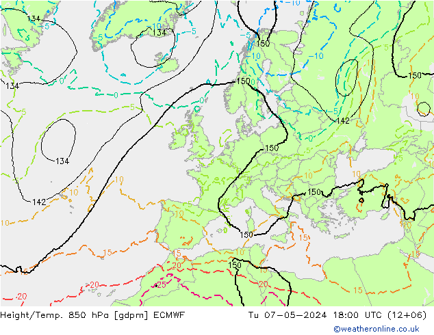 Height/Temp. 850 hPa ECMWF Di 07.05.2024 18 UTC