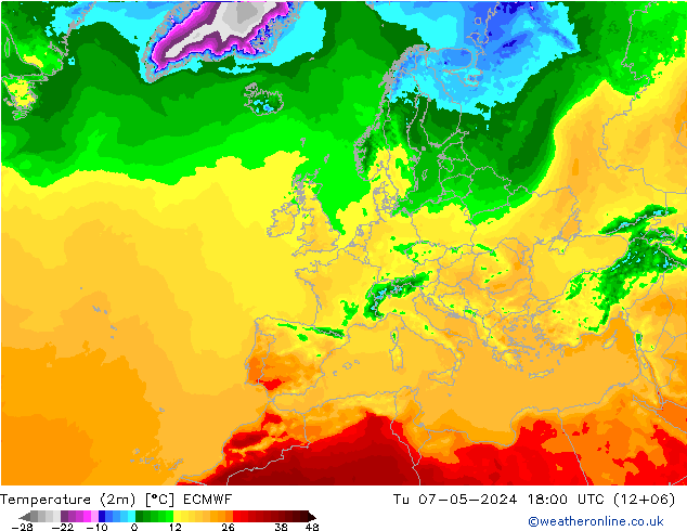 Temperaturkarte (2m) ECMWF Di 07.05.2024 18 UTC