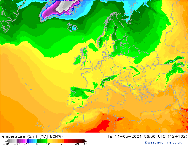 Temperature (2m) ECMWF Tu 14.05.2024 06 UTC