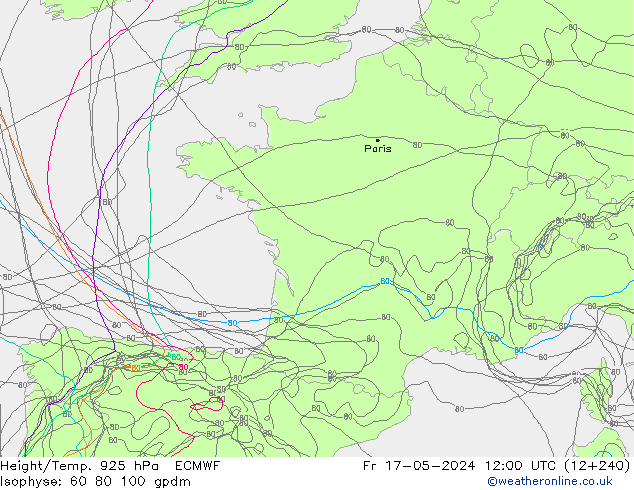 Height/Temp. 925 hPa ECMWF Fr 17.05.2024 12 UTC