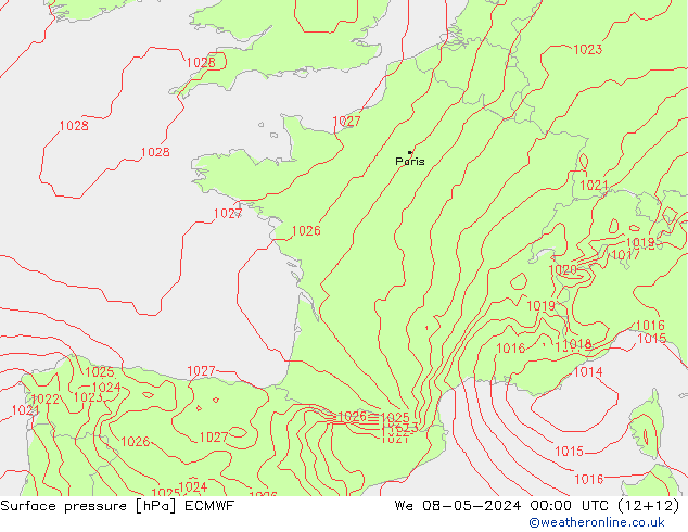 pressão do solo ECMWF Qua 08.05.2024 00 UTC