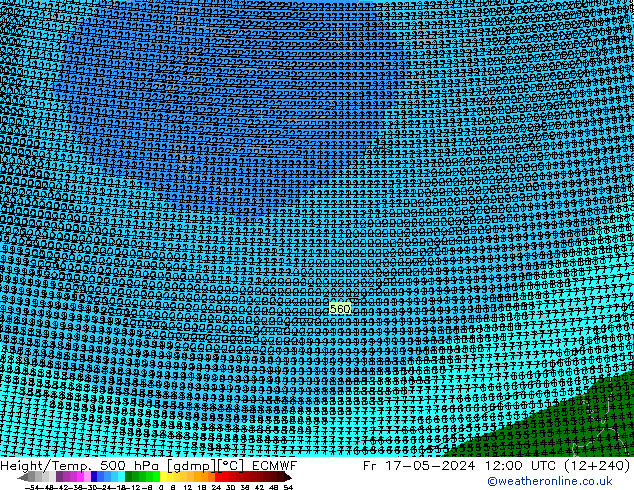 Hoogte/Temp. 500 hPa ECMWF vr 17.05.2024 12 UTC