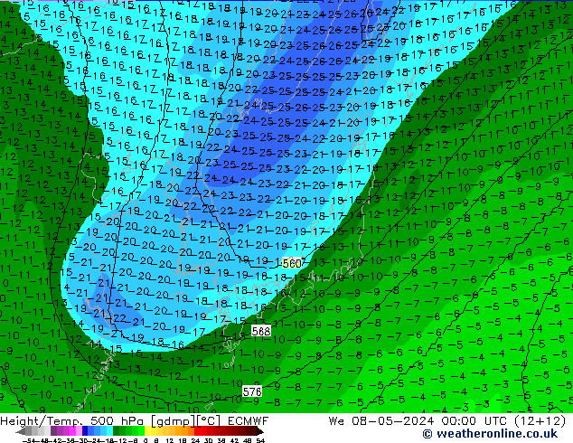 Height/Temp. 500 hPa ECMWF Qua 08.05.2024 00 UTC