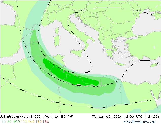 Straalstroom ECMWF wo 08.05.2024 18 UTC