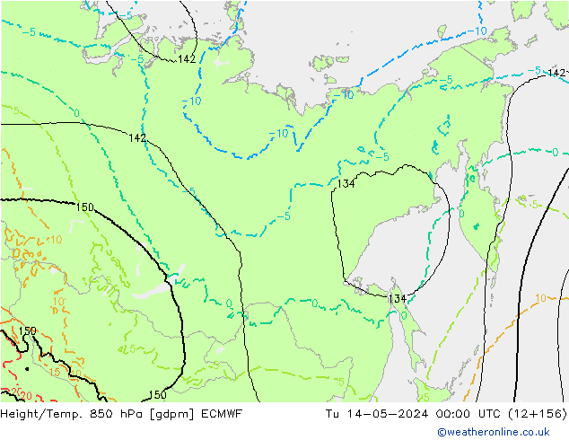 Géop./Temp. 850 hPa ECMWF mar 14.05.2024 00 UTC