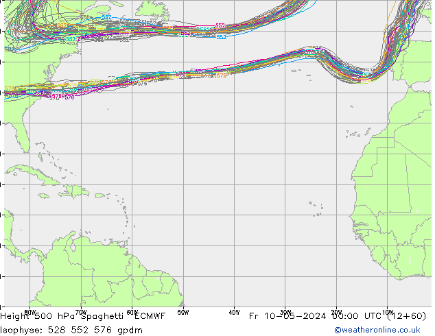 Height 500 hPa Spaghetti ECMWF Fr 10.05.2024 00 UTC