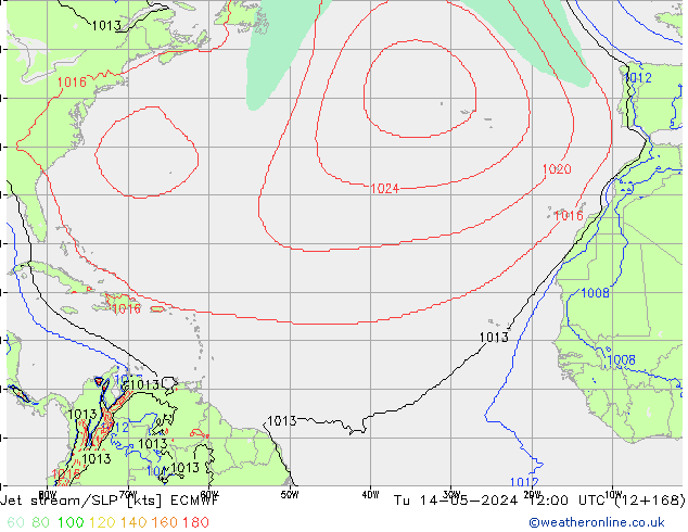 Corrente a getto ECMWF mar 14.05.2024 12 UTC
