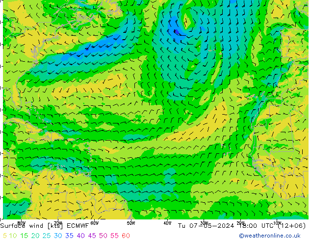 Surface wind ECMWF Tu 07.05.2024 18 UTC