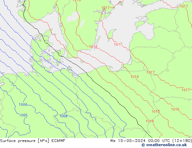 Presión superficial ECMWF mié 15.05.2024 00 UTC