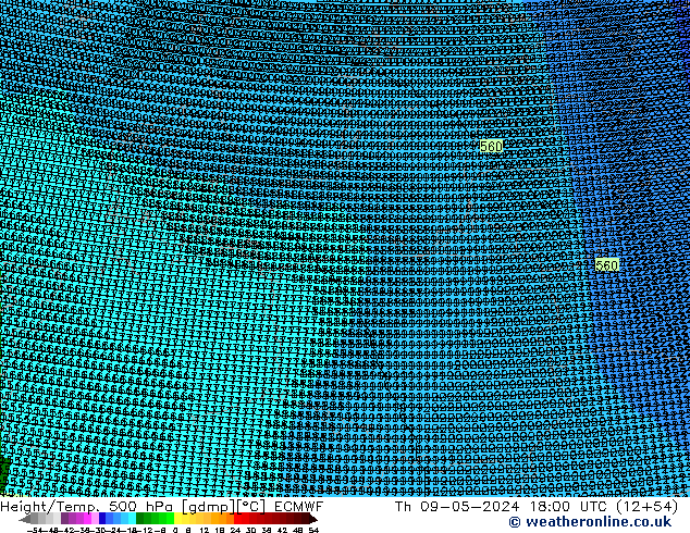 Hoogte/Temp. 500 hPa ECMWF do 09.05.2024 18 UTC