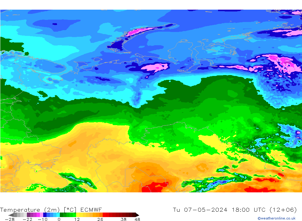 карта температуры ECMWF вт 07.05.2024 18 UTC