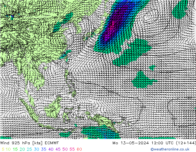 Vento 925 hPa ECMWF Seg 13.05.2024 12 UTC