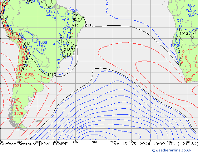 Pressione al suolo ECMWF lun 13.05.2024 00 UTC