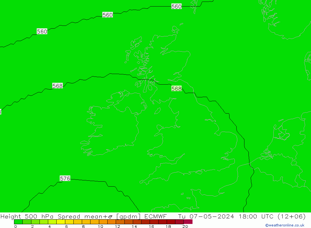 500 hPa Yüksekliği Spread ECMWF Sa 07.05.2024 18 UTC