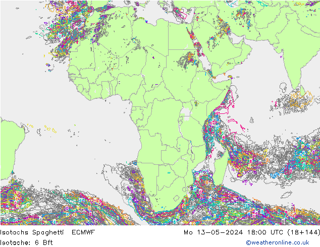 Isotachs Spaghetti ECMWF lun 13.05.2024 18 UTC