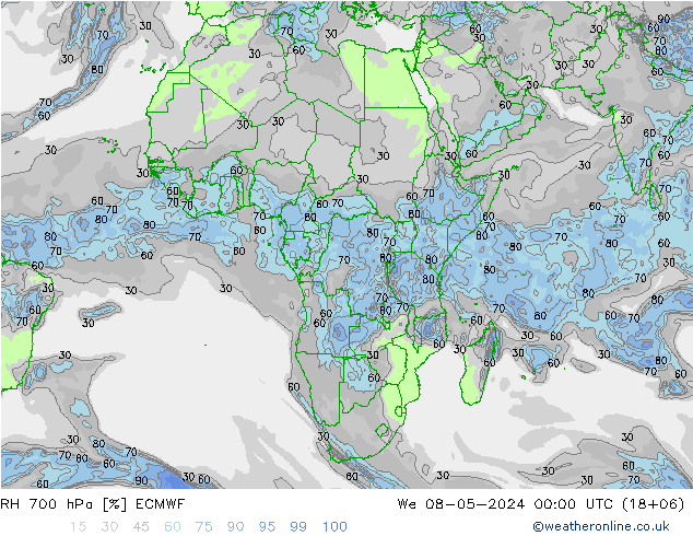 RH 700 hPa ECMWF mer 08.05.2024 00 UTC