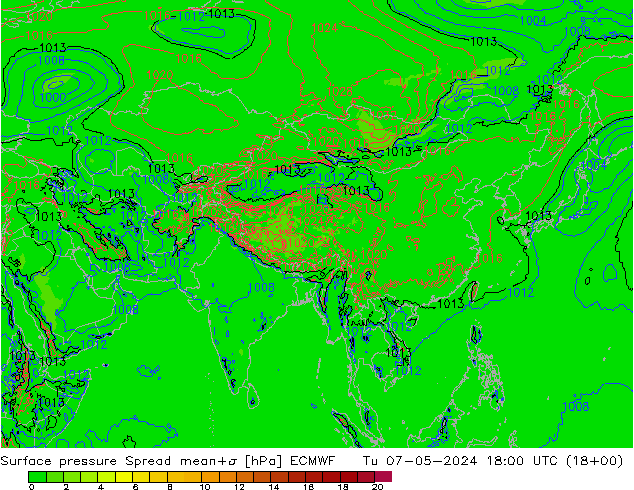 Presión superficial Spread ECMWF mar 07.05.2024 18 UTC