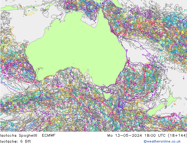 Isotaca Spaghetti ECMWF lun 13.05.2024 18 UTC