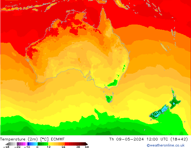 Temperatura (2m) ECMWF jue 09.05.2024 12 UTC