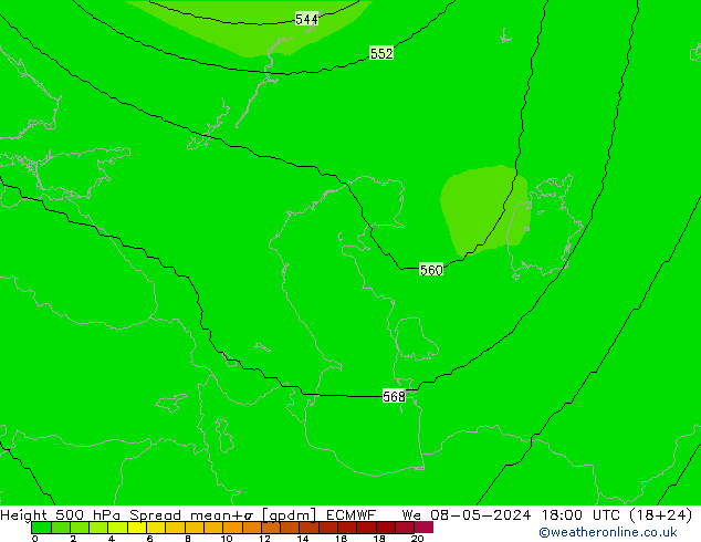 Géop. 500 hPa Spread ECMWF mer 08.05.2024 18 UTC