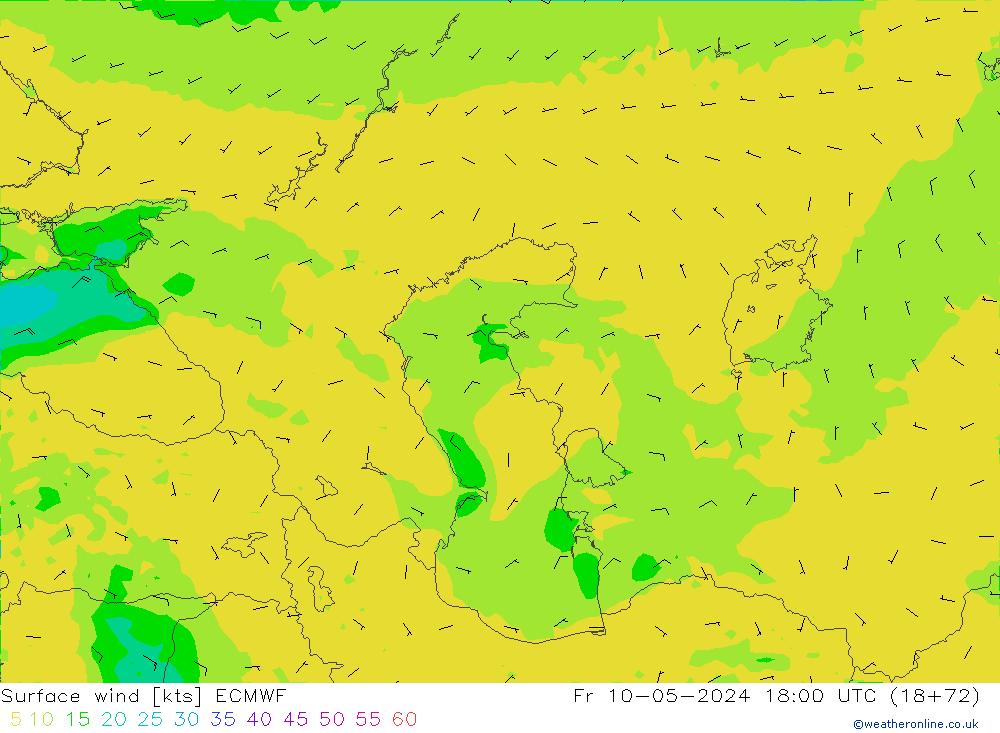 Bodenwind ECMWF Fr 10.05.2024 18 UTC