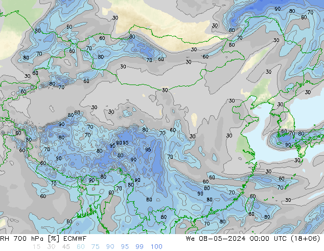 RH 700 hPa ECMWF 星期三 08.05.2024 00 UTC