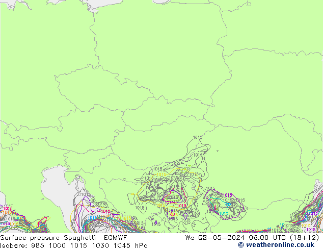 pressão do solo Spaghetti ECMWF Qua 08.05.2024 06 UTC