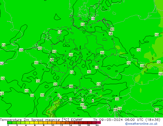 Sıcaklık Haritası 2m Spread ECMWF Per 09.05.2024 06 UTC